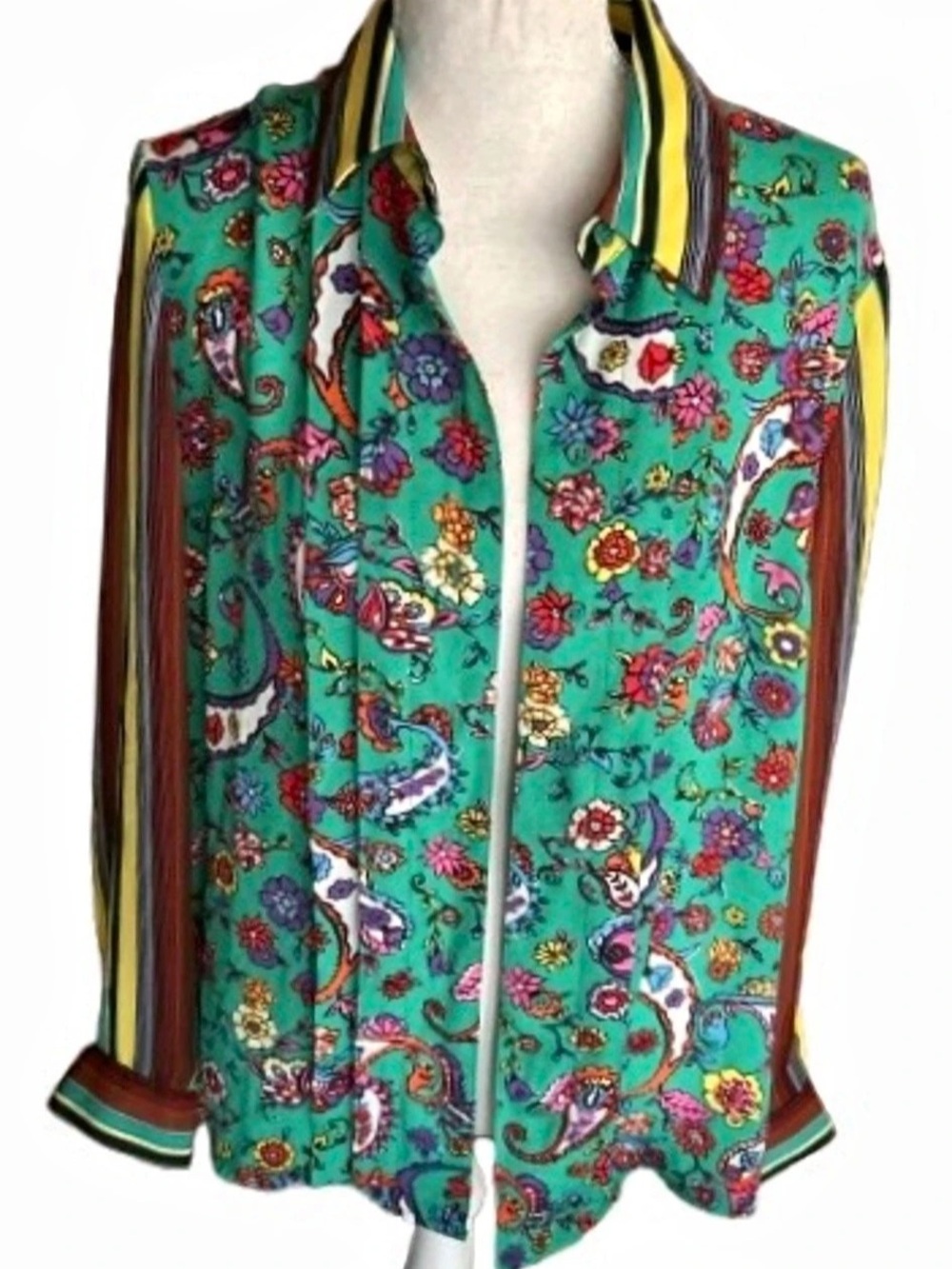 Sheer Floral Stripe DURO OLOWU for JCP Blouse Top Shirt Button Boho Paisley Work
